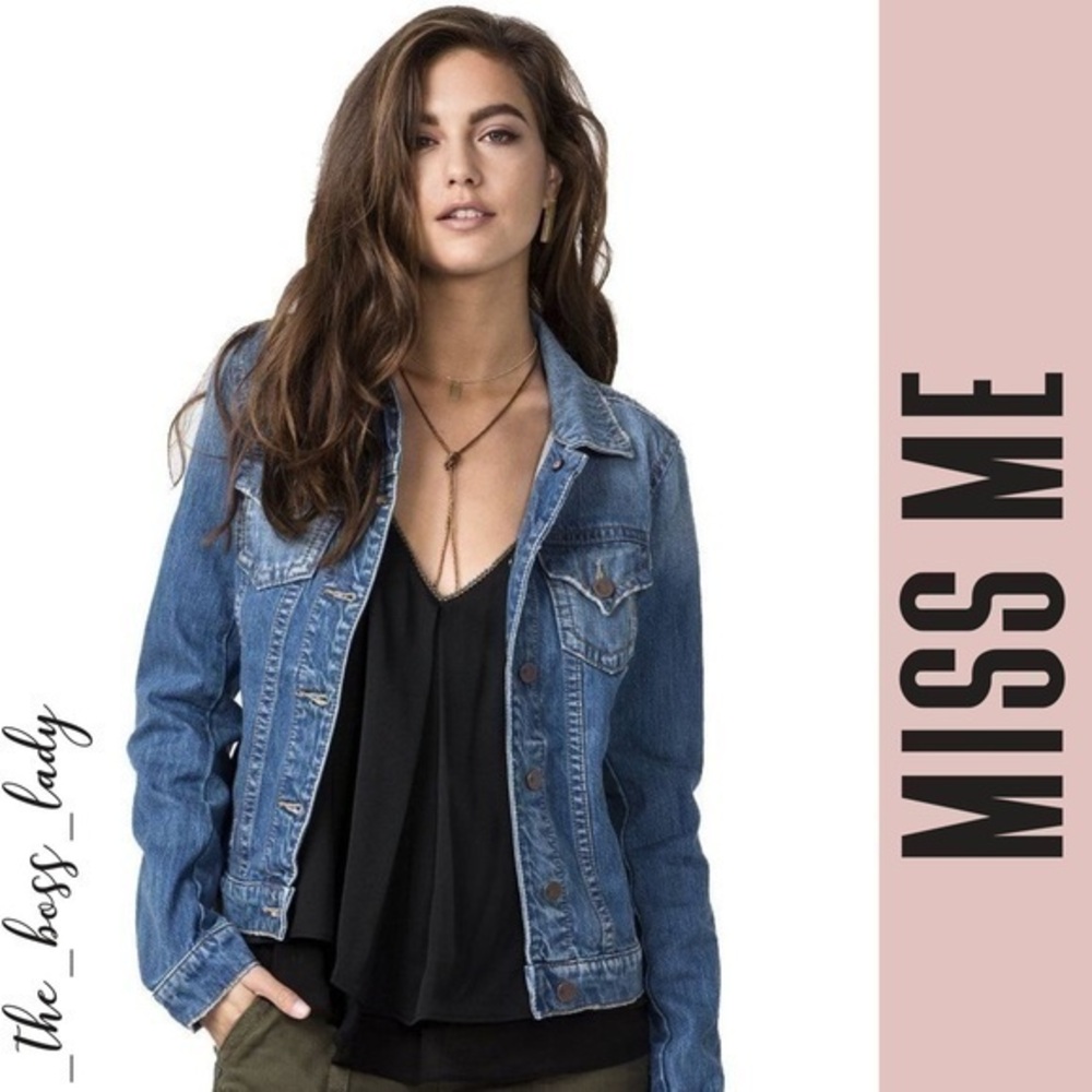 Miss Me Medium Wash Distressed Denim Jacket blue